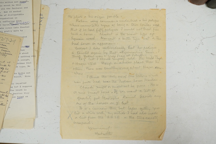 Archive of the Courthouse Farm Stud, Offham near Lewes and the Clark family, 1900-2014, including an important series of letters from Lady Anne Blunt at the Sheyk Obeyd Stud, Ain Shems, Egypt, 1912-1917, and her daughter